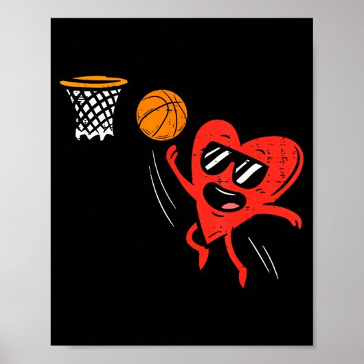 Heart Playing Basketball Cute Valentines Day Srts  ポスター (正面)