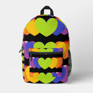 Heart Print Backpack With Rainbow Colored Hearts  プリントバックパック