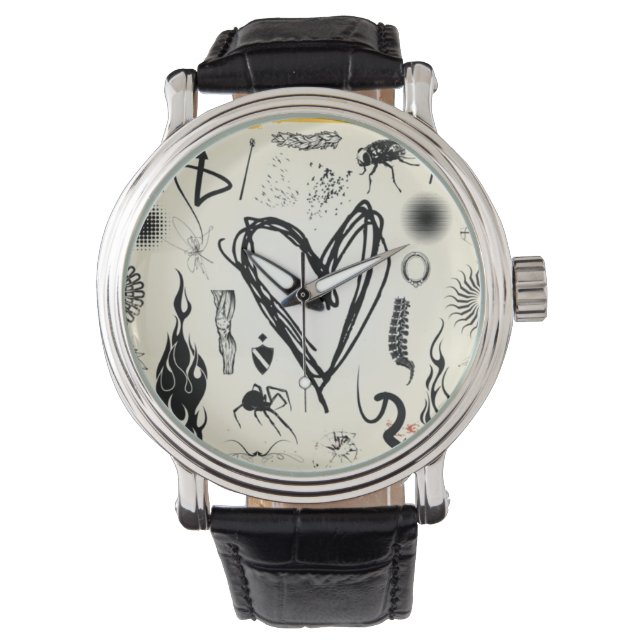 Heart Pulse Silver Wrist Watch - Unique Hand Drawn 腕時計 (正面)