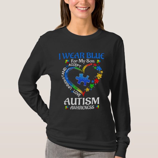 Heart Puzzle I Wear Blue For My Son Autism Awarene Tシャツ (正面)