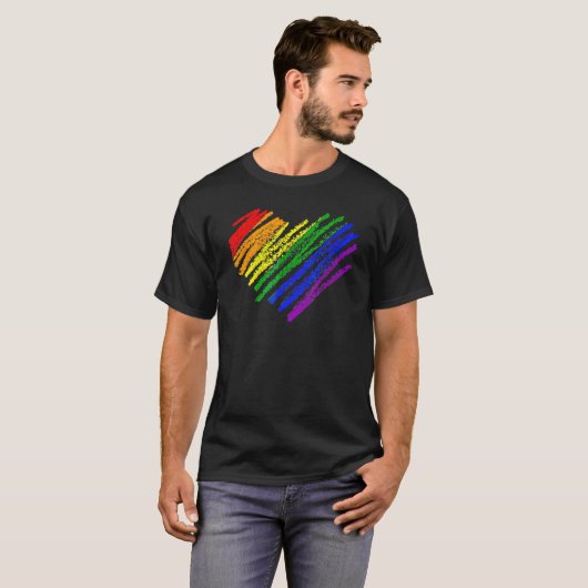 Heart Rainbow Flag LGBT Gay Les Pride Support LGBT Tシャツ (正面フル)