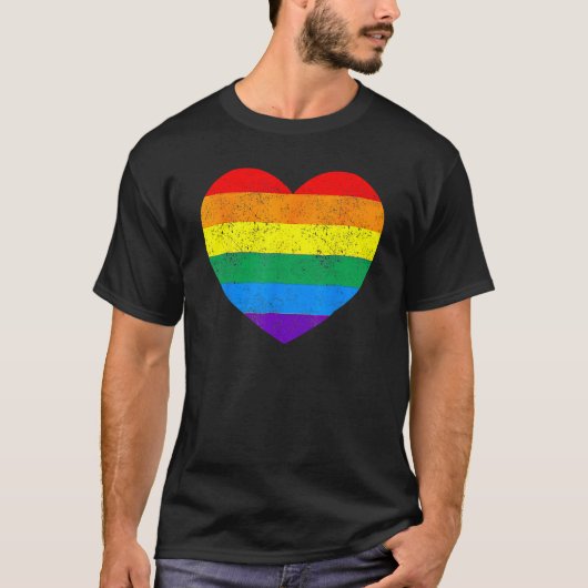 Heart Rainbow Flag LGBT Gay Les Pride Support LGBT Tシャツ (正面)