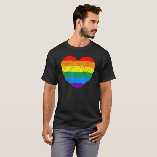Heart Rainbow Flag LGBT Gay Les Pride Support LGBT Tシャツ (正面フル)