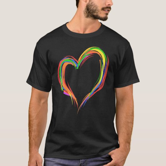 Heart Rainbow Flag LGBT Gay Les Pride Support LGBT Tシャツ (正面)