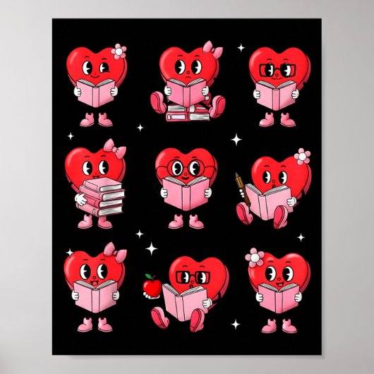 Heart Reading Books Valentine Teacher Boy Girl Boo ポスター (正面)