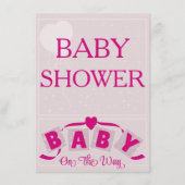 Heart Ribbon Bright Pink Baby Shower Invitation 招待状 (正面)