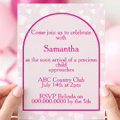 Heart Ribbon Bright Pink Baby Shower Invitation 招待状
