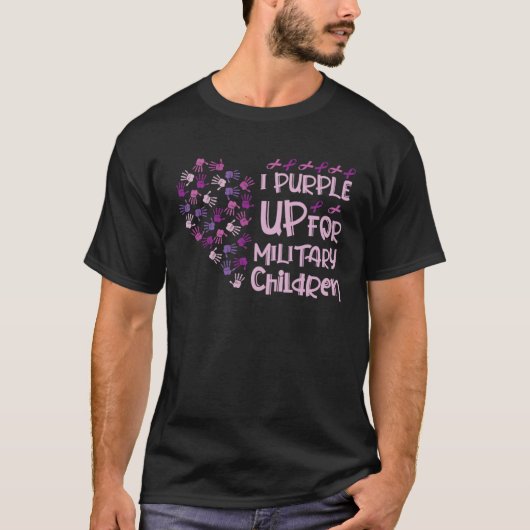 Heart Ribbon Purple Up For Military Children Aware Tシャツ (正面)