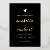 Heart & Romantic Modern Script Photo Wedding Gold 箔招待状 (正面)