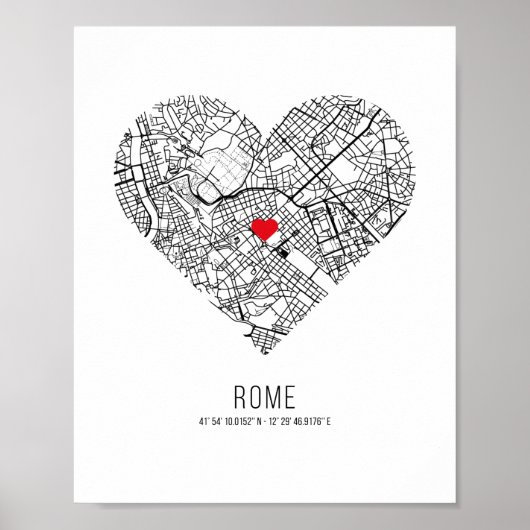 Heart Rome City Map (Italy) ポスター (正面)