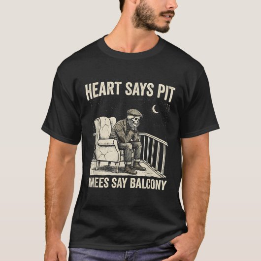 Heart Says T Knees Say Balcony Funny Old Men Music Tシャツ (正面)