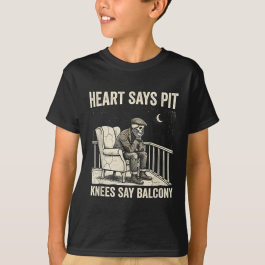 Heart Says T Knees Say Balcony Funny Old Men Music Tシャツ (正面)
