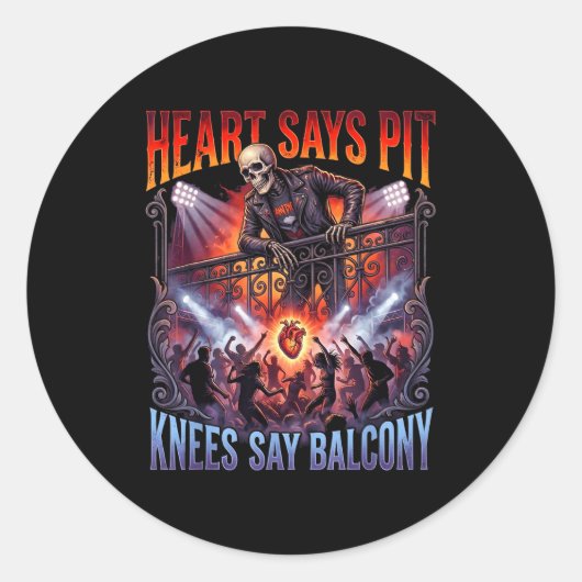 Heart Says T Knees Say Balcony Funny Old Skeleton ラウンドシール (正面)