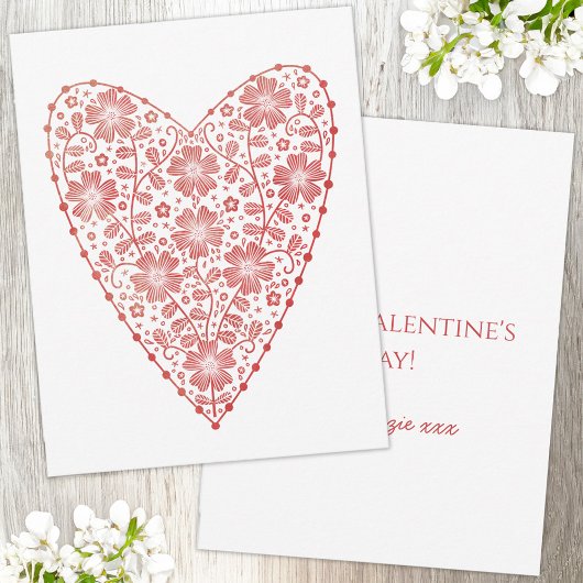 Heart Scandinavian Red White Valentine's Day ノートカード