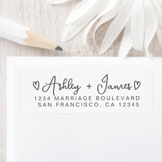 Heart Script Couple Return Address Label ラベル (インサイチュ)
