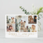 Heart Script Gold Happy New Year 5 Photo Holiday シーズンカード (スタンド正面)