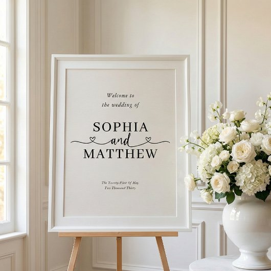 Heart Script Minimalist Wedding Welcome Sign ポスター