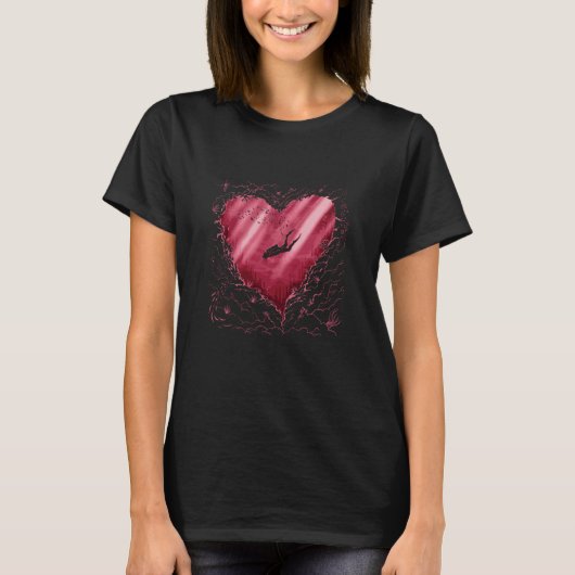 Heart Scuba Diving Diver Ocean Valentines Day Moth Tシャツ (正面)