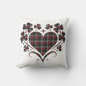 Heart Shamrock Plaid Black Classic Clover クッション (正面)