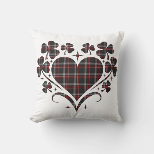 Heart Shamrock Plaid Black Classic Clover クッション (正面)