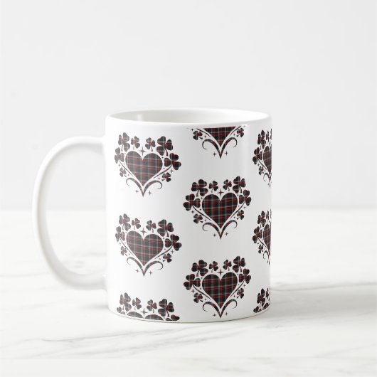 Heart Shamrock Plaid Black Classic Clover コーヒーマグカップ (左)