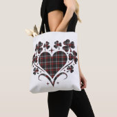 Heart Shamrock Plaid Black Classic Clover トートバッグ (クローズアップ)