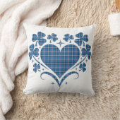 Heart Shamrock Plaid Blue Classic Clover クッション (ブランケット)