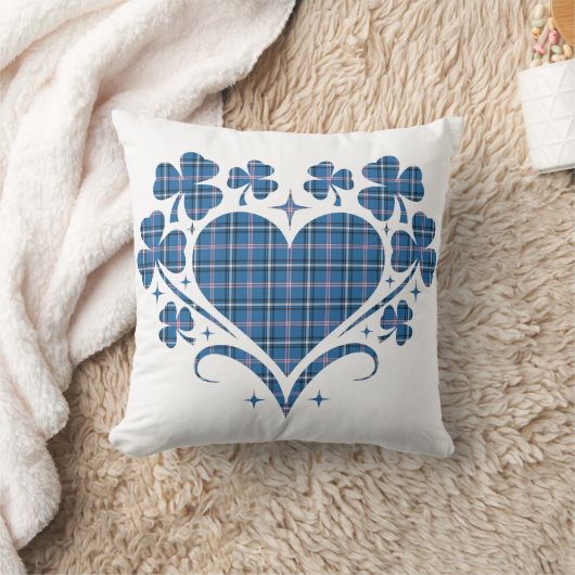 Heart Shamrock Plaid Blue Classic Clover クッション (ブランケット)