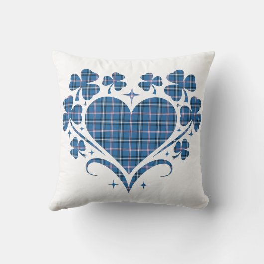 Heart Shamrock Plaid Blue Classic Clover クッション (裏面)