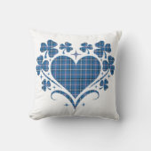 Heart Shamrock Plaid Blue Classic Clover クッション (正面)