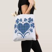 Heart Shamrock Plaid Blue Classic Clover トートバッグ (クローズアップ)