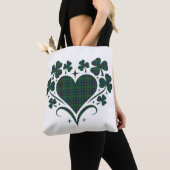 Heart Shamrock Plaid Blue Green Tartan Clover トートバッグ (クローズアップ)