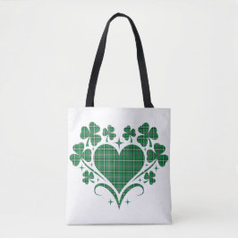 Heart Shamrock Plaid Green Classic Clover トートバッグ