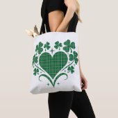 Heart Shamrock Plaid Green Classic Clover トートバッグ (クローズアップ)