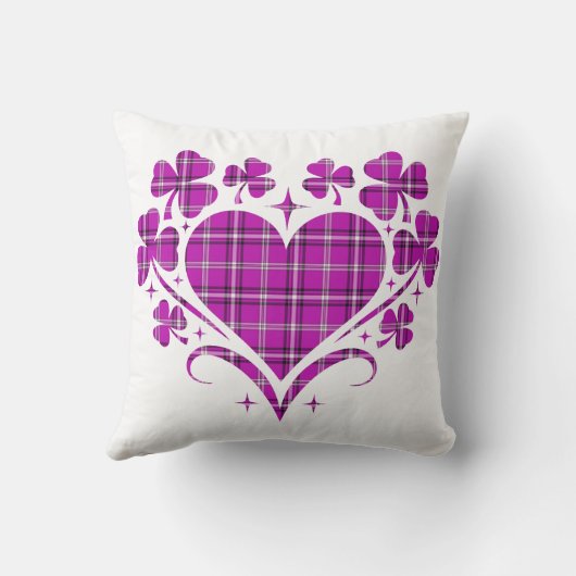 Heart Shamrock Plaid Pink Classic Clover クッション (裏面)