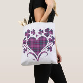 Heart Shamrock Plaid Pink Teal Tartan Clover トートバッグ (クローズアップ)