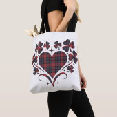 Heart Shamrock Plaid Red Blue Tartan Clover トートバッグ (クローズアップ)