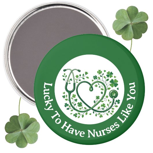 Heart Shamrock Stethoscope Lucky to Have Nurses マグネット
