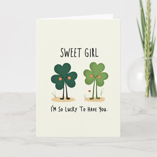 Heart Shamrock Sweet Girl Card カード (正面)