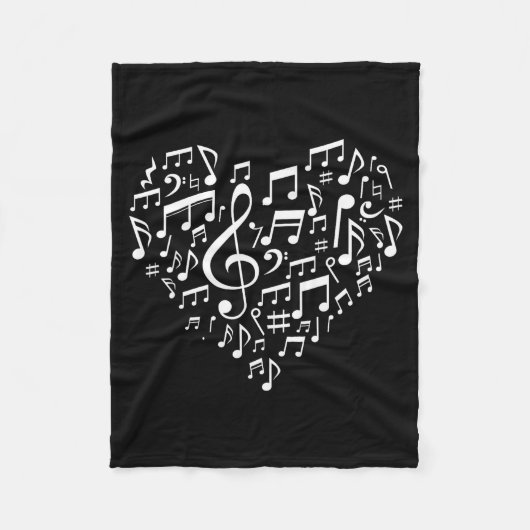 Heart Shape Musical Notes Music Lovers Gift Valent フリースブランケット (正面)