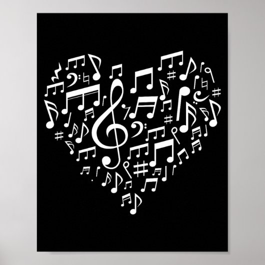 Heart Shape Musical Notes Music Lovers Gift Valent ポスター (正面)