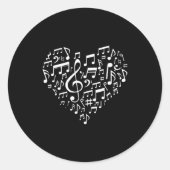 Heart Shape Musical Notes Music Lovers Gift Valent ラウンドシール (正面)