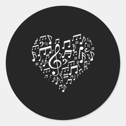 Heart Shape Musical Notes Music Lovers Gift Valent ラウンドシール (正面)