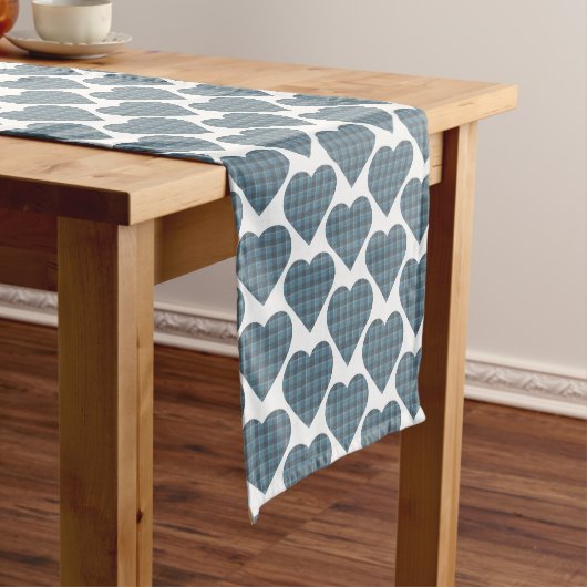 Heart Shape Plaid Blue Gray Table Runner ショートテーブルランナー (インサイチュ)