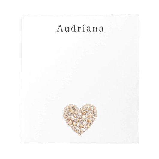Heart Shape Sea Shells Ocean Beach Personalized  ノートパッド (正面)