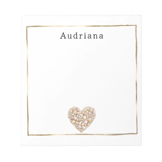 Heart Shape Sea Shells Ocean Beach Personalized  ノートパッド (正面)