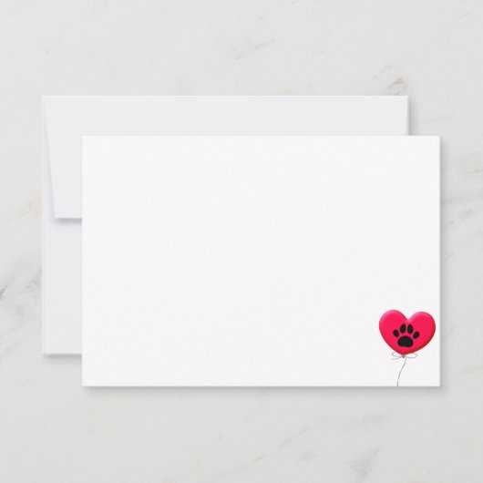 Heart Shaped Balloon With Dog Paw Print Blank ノートカード (正面)