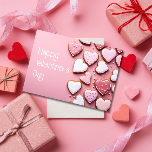 Heart shaped Cookies on pink ground Valentine's カード
