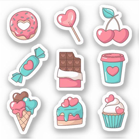 Heart Shaped Desserts Stickers シール (正面)