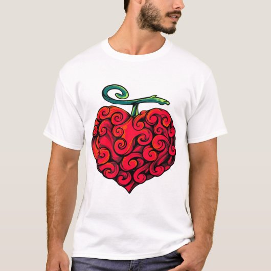 Heart-Shaped Flame Fruit Graphic Tee – Cute Tropic Tシャツ (正面)